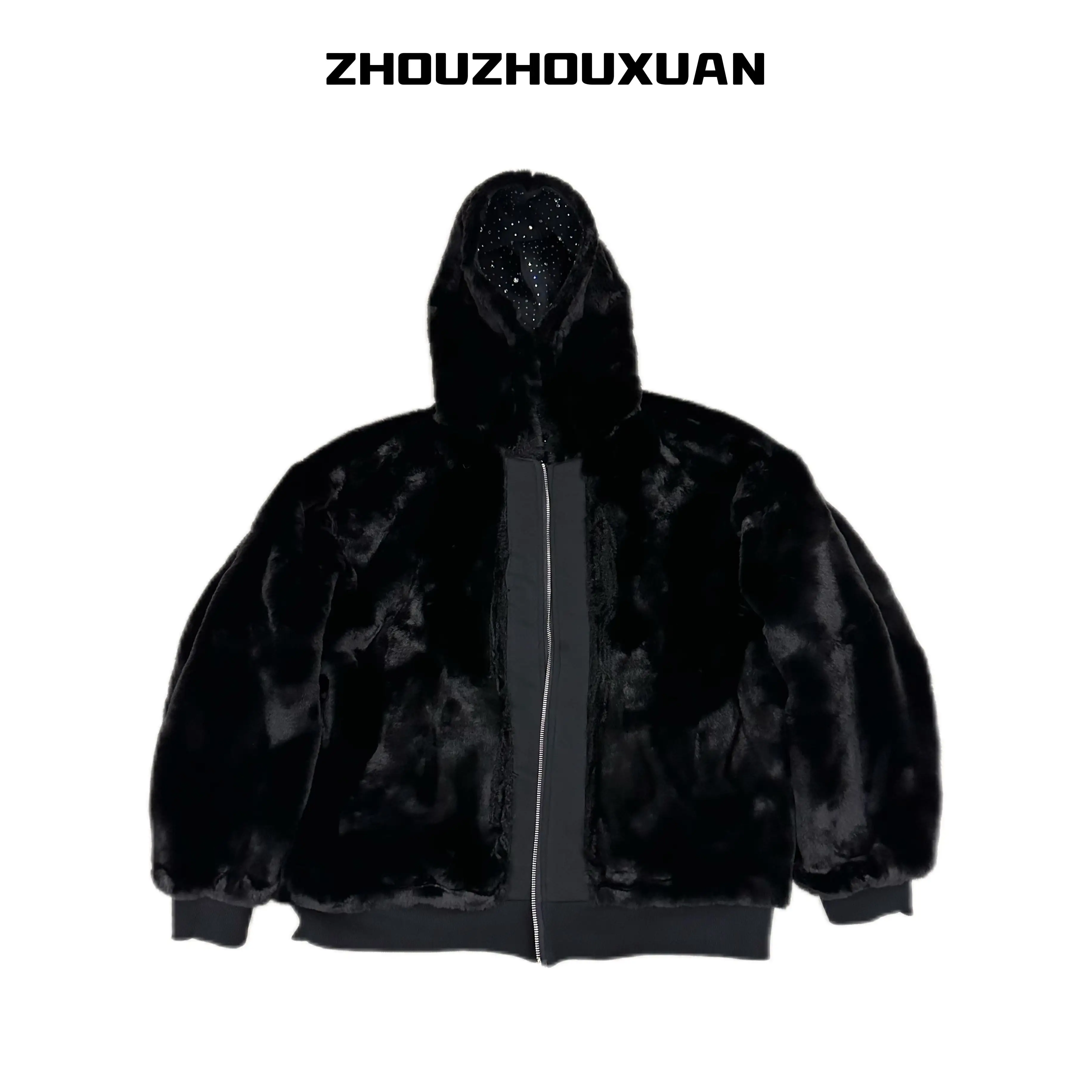 النمط الياباني الأصلي الثقيلة حجر الراين سستة طويلة الأكمام مقنعين سترة الخريف الشتاء جديد أفخم سترة فضفاضة غير رسمية للجنسين