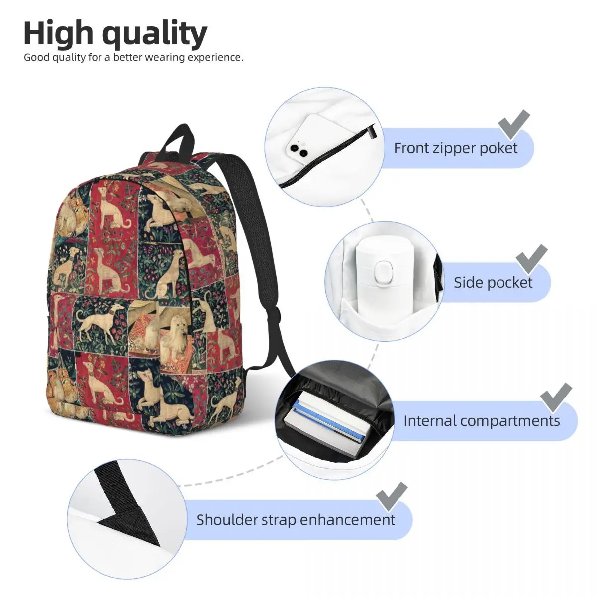 Medieval Greyhound Canvas Backpacks for Women Men School College Student Bookbag Fits 15 Inch Laptop Whippet Sighthound Dog Bags