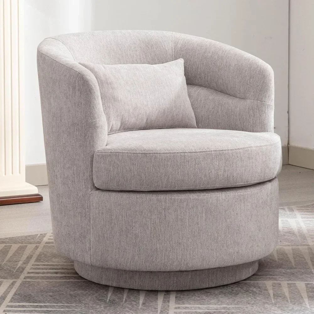 Swivel Barrel Chair, Modern Round Accent Arm Chairs, Swivel Accent Chair with Pillow, Upholstered Comfy 360 Degree Swivel