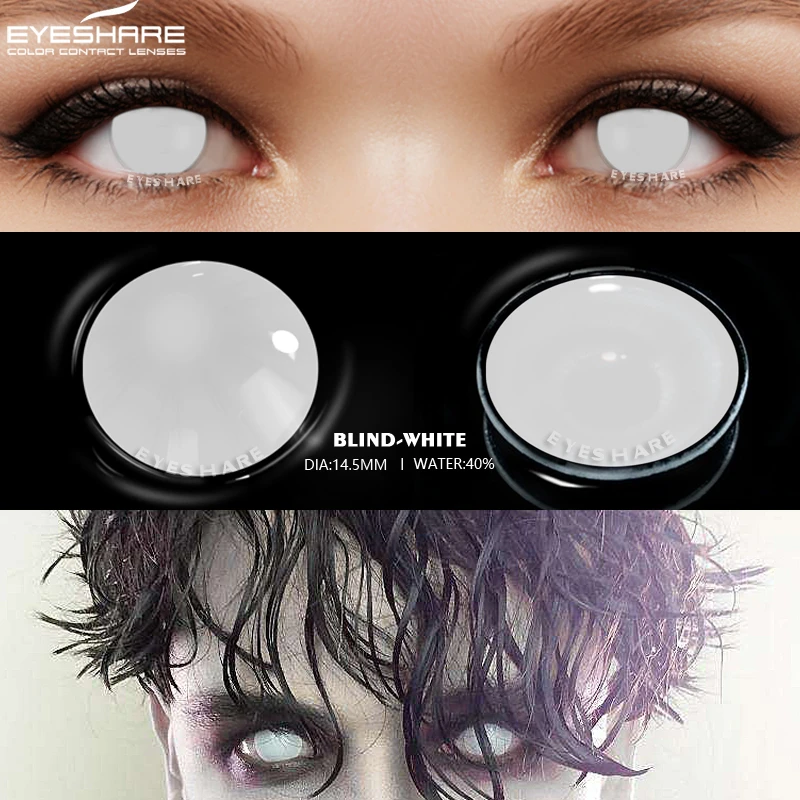 EYESHARE 1Pair Halloween Cosplay Colored Contacts Lenses for Eyes Anime Eyes Lenses White Lenses Fashion Black Contacts Lenses