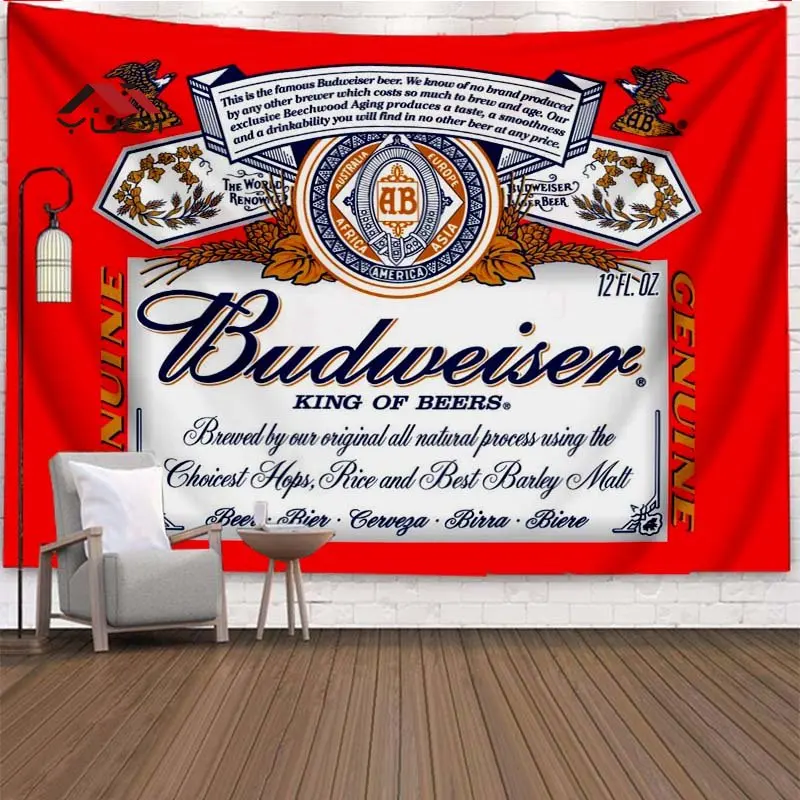 Budweiser Wood Pattern Tapestry Home Decoration Art Tapestry Beer Logo Decoration Background Wall Sofa Tapestry 6 Sizes