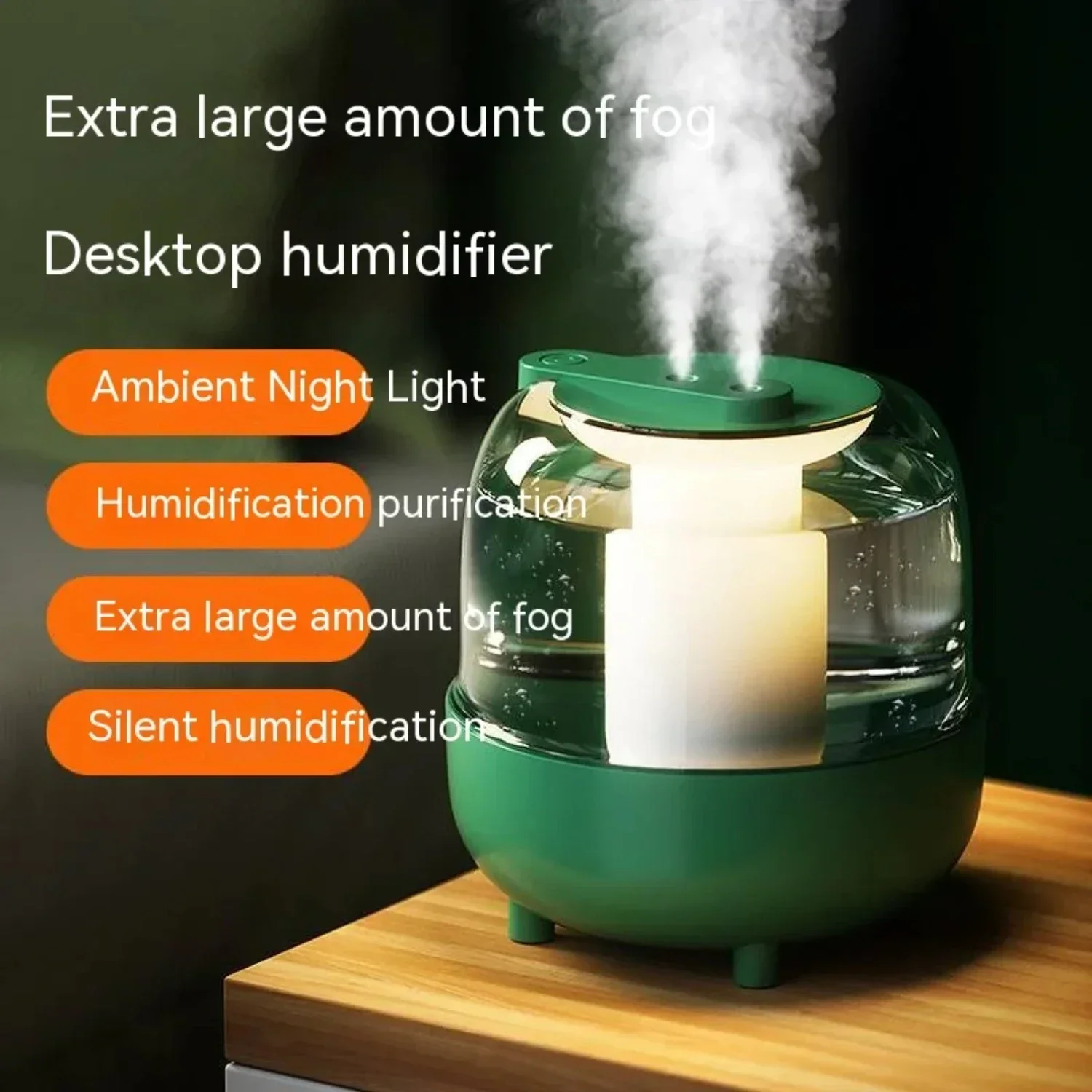 Large Capacity 4L Cool Mist Air Humidifier with USB Diffuser for Bedroom Plants Purifier - Advanced Mute Double Spray Technology