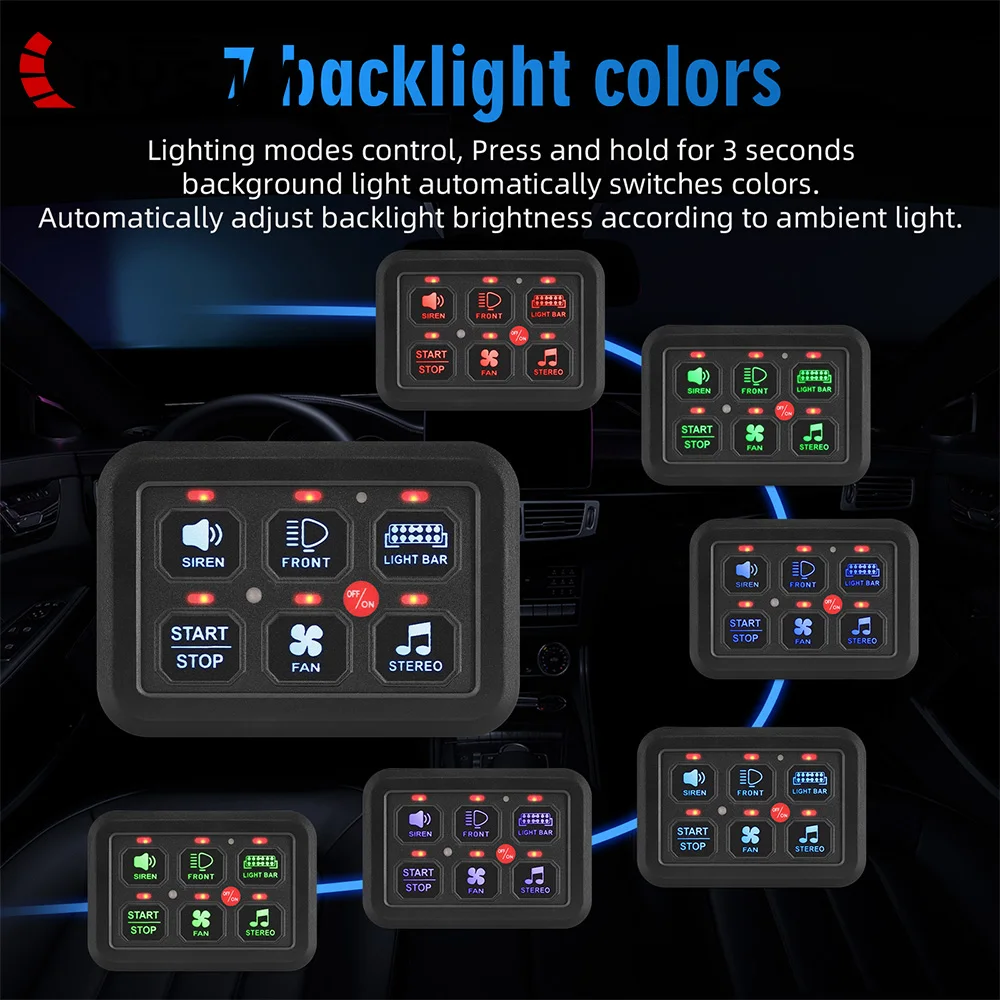 

6/8 Gangs LED Switch Panel Light On-Off Circuit Control Relays System Electronic System for 12V24V Universal SUV Boat Caravan