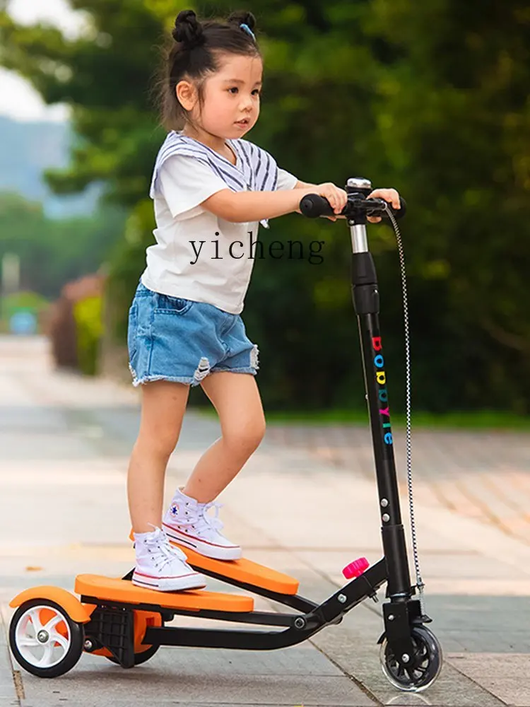 Tqh Scooter Children's Double-Wing Foot Tread Boys and Girls Baby 1-12 Years Old Children Folding Balance Scooter