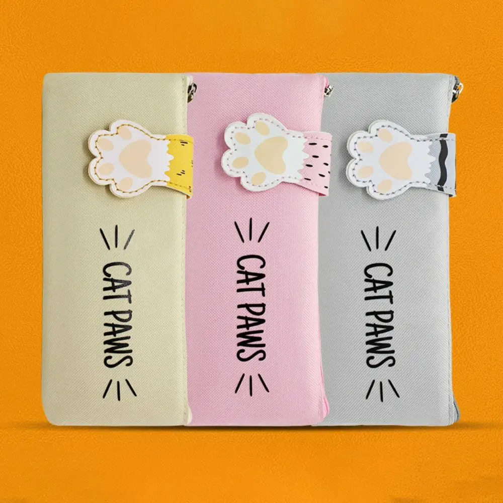 مقلمة كرتونية على شكل مخلب قطة بسحاب خفيفة الوزن حقيبة تخزين قرطاسية ذات سعة كبيرة من النايلون وحقيبة أقلام رصاص من البولي يوريثان للطلاب