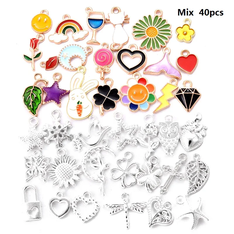 100pcs Mixed Styles Animal Heart Key Crown Charms
