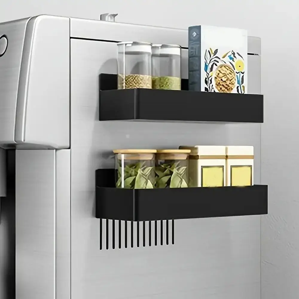 

2Pcs Plastic Magnetic Shelves Adjustable Large Size Spice Seasoning Organizer Black/White Space Saving Magnetic Storage Baskets