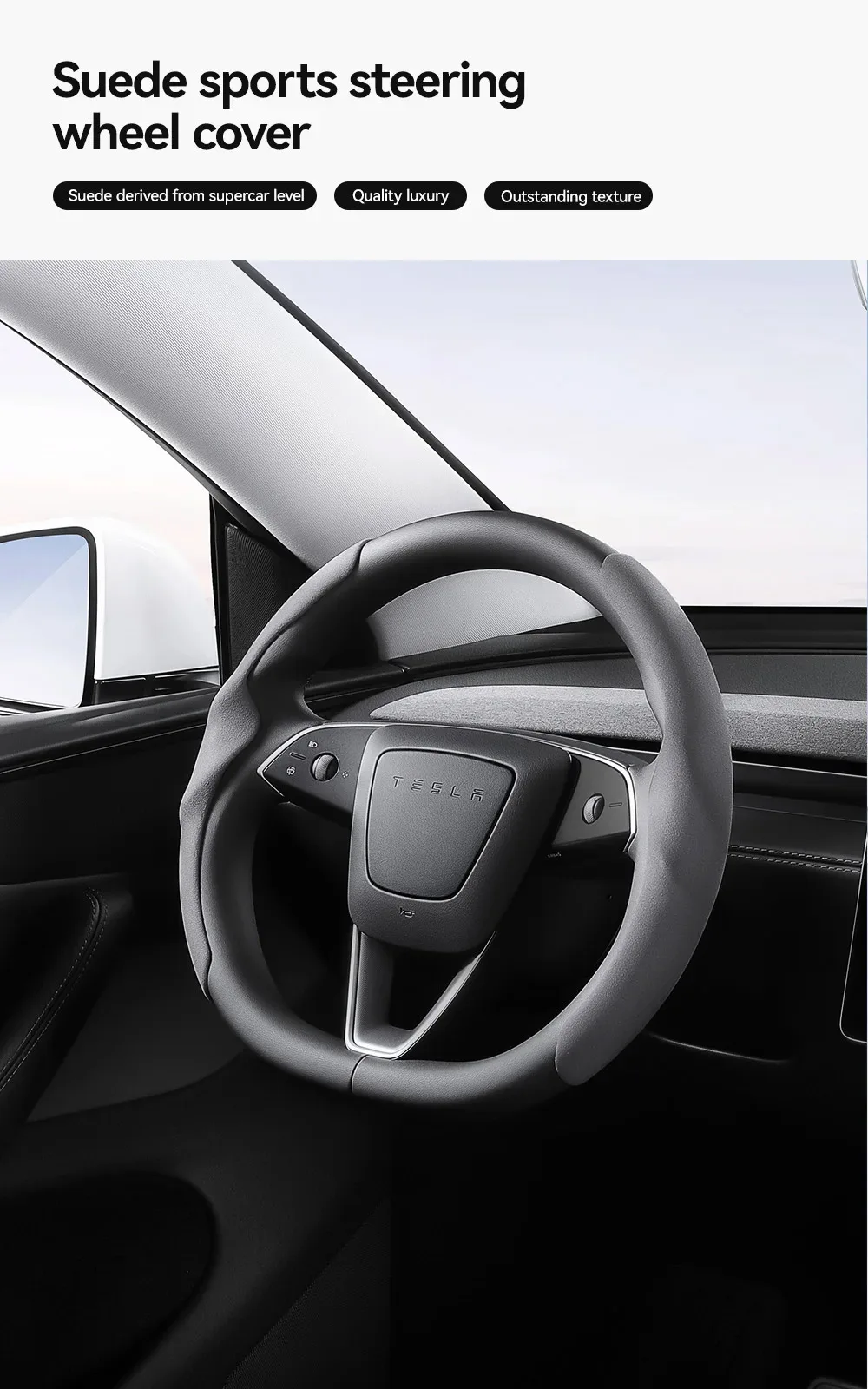 Lenkradabdeckung aus Carbonfaser-Optik, Sportlenkrad, rutschfeste Hülle, universell passend für Tesla Model 3 und Y, ideal für Autofahrten. – Detail 1