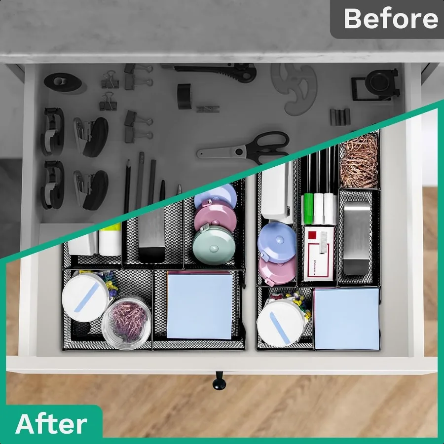 درج مكتب درج منظم متعدد الاستخدامات شبكة معدنية مكتب المنظمون والملحقات لمكتب يطير المدرسة المنزل 10.34x6.1x1.38 بوصة