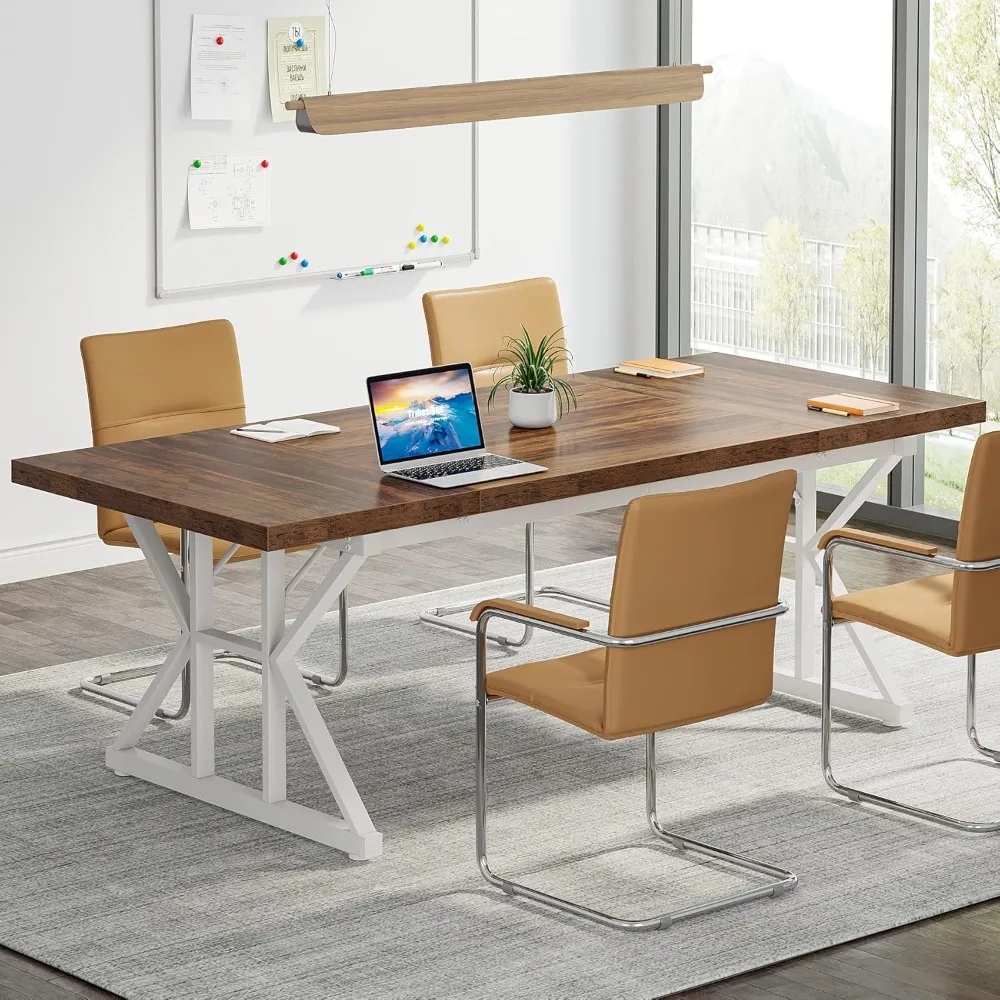 6FT Conference Table, 70.86 L x 31.49 W x 29.52 H Inches Rectangle Meeting Room Table, Rustic Wood Seminar Table Executive