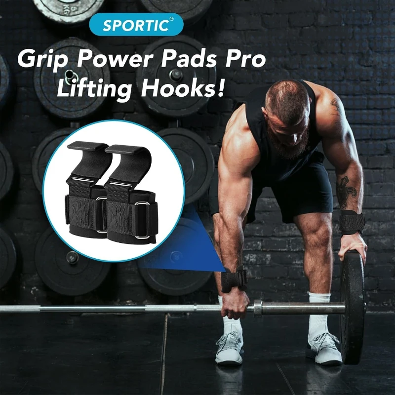 

Weight Lifting Hooks - Heavy Duty Deadlift Grip Aid for Gym Comfortable Wrist Support for Rows Pull Ups & Barbell Training