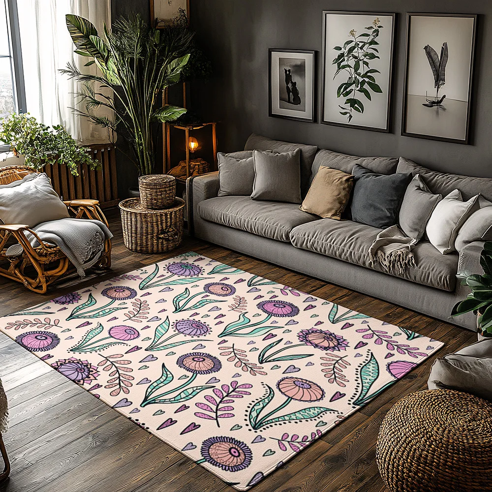 

Цветочный ковер, богемный ковер, моющийся нескользящий напольный коврик, декор для гостиной, домашний акцентный ковер, стиль фермерского дома, домашний декор