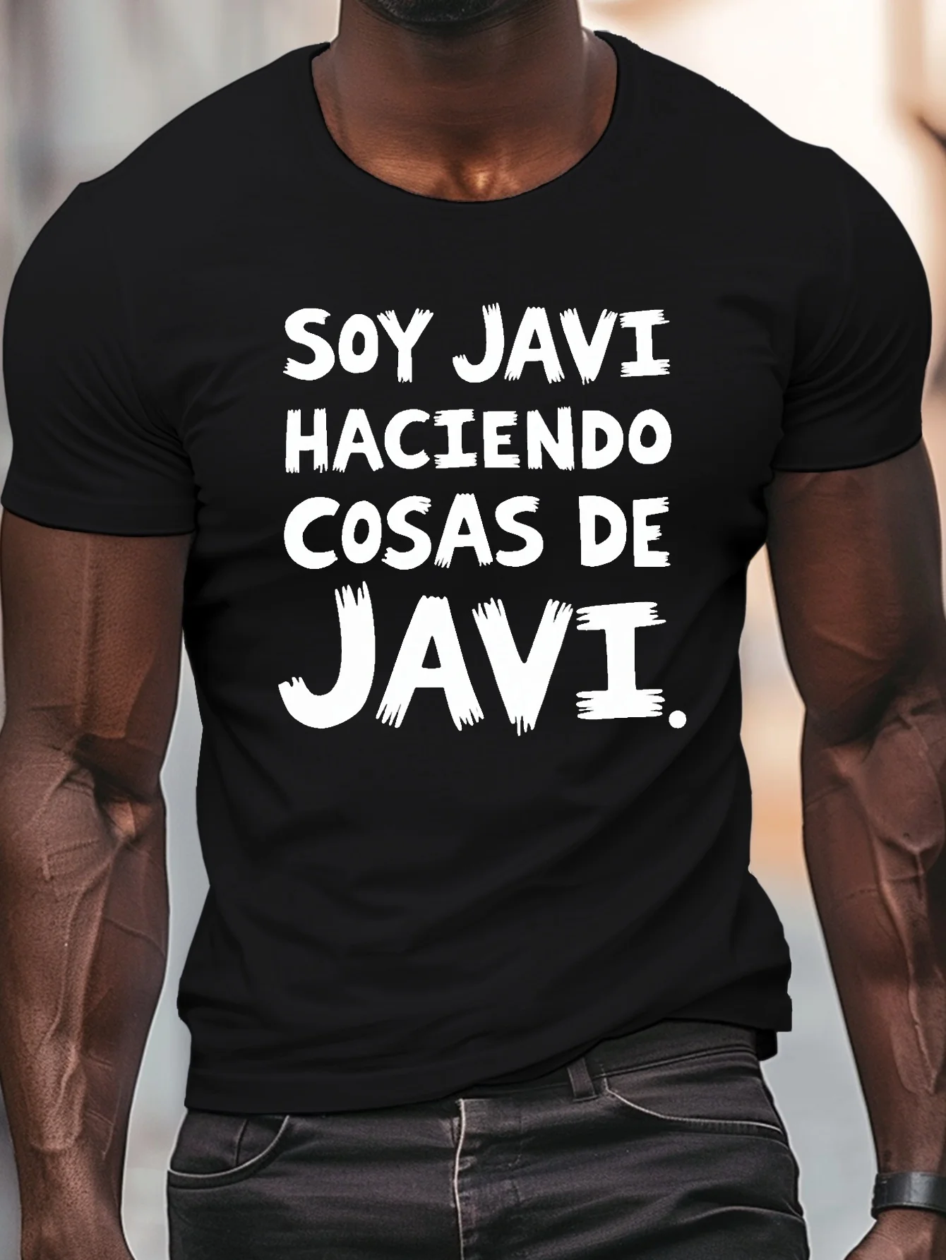 I'M Javi, Participating in Typical Javi Activities Printed Men's Round Neck Short-Sleeved T-Shirt, Casual T-Shirt, Summer Comfortable and Lightweight Top