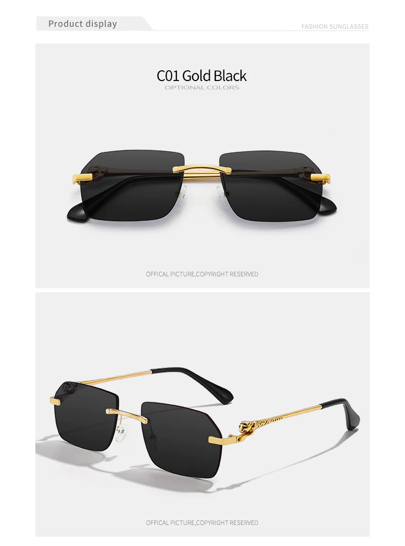 Hbk steampunk randlose Sonnenbrille Männer neue Vintage Geparden kopf legierung rahmen los für Mann Frauen Luxus fahren Sonnenbrille – Detail 11
