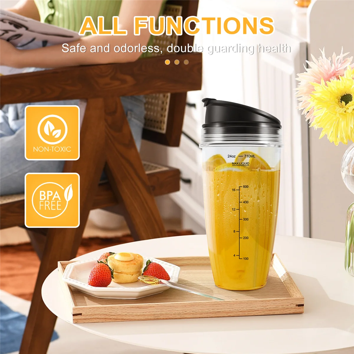 닌자 뉴트리 BN401, BN701, SS101, BN400, BN800, BN801 믹서기 호환, 24OZ 교체 컵