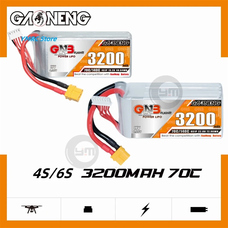 

Аккумулятор Gaoneng GNB 3200 мАч 4S/6S 15,2 в/22,8 в 70C HV LiPo с разъемом XT60/XT90/T-Plug для FPV радиоуправляемого дрона с неподвижным крылом вертолета