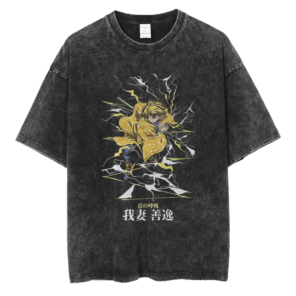 

Men Hip Hop Streetwear Washed Vintage T-shirt Anime Print Oversize Tshirt Harajuku Cotton Loose Summer Short Sleeve Tee Unisex