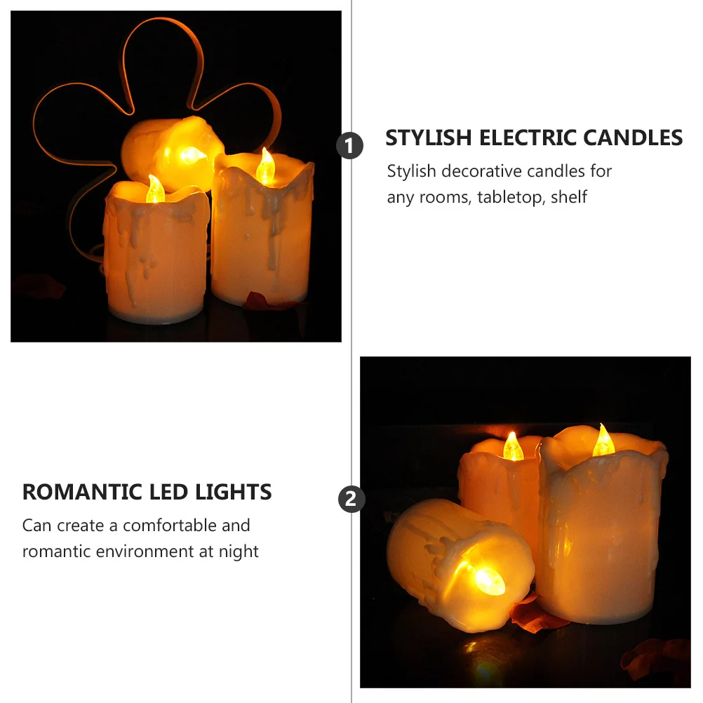 3 قطع من الشموع الإلكترونية LED أضواء عديمة اللهب للديكور المشهد مصابيح مقلدة لا دخاني ليلية أنيقة