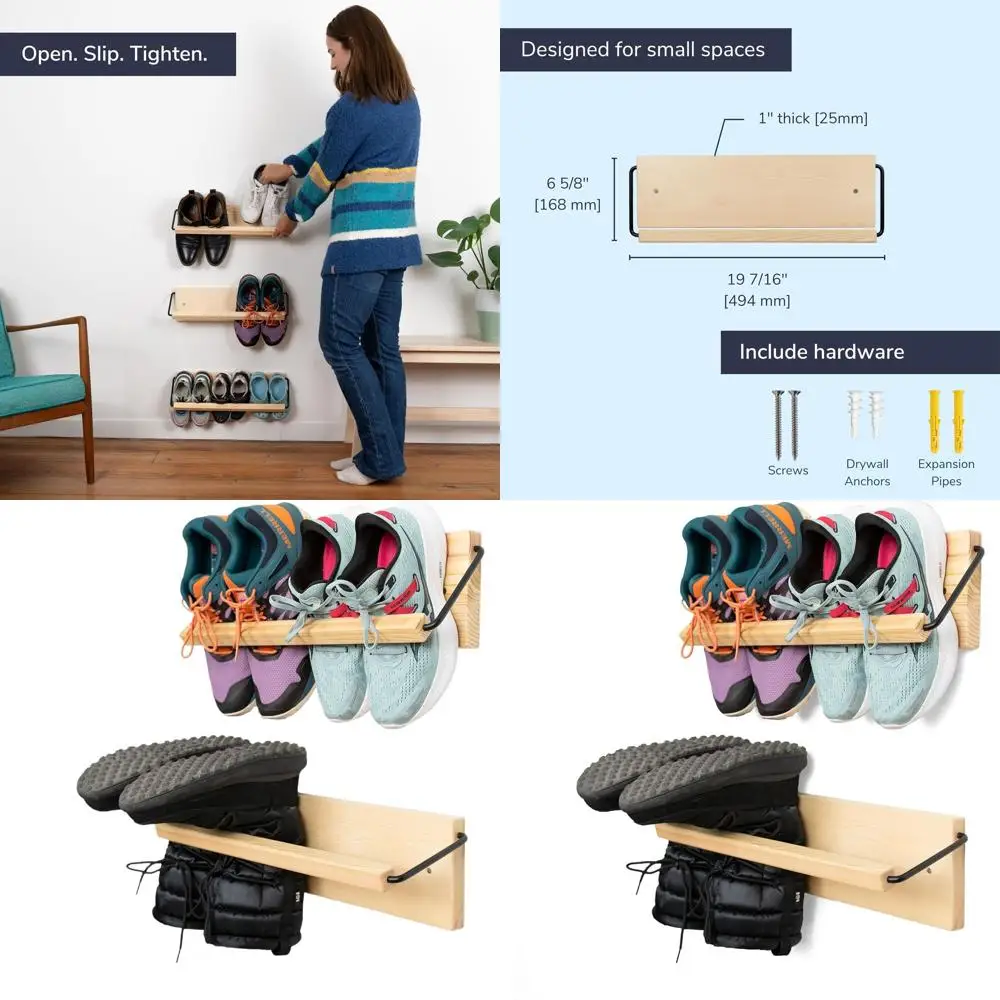 

Contemporary Wooden Shoe Rack - Slim, Compact Storage for Shoes and Boots in Tight Spaces, 20 Wide, Set of 2