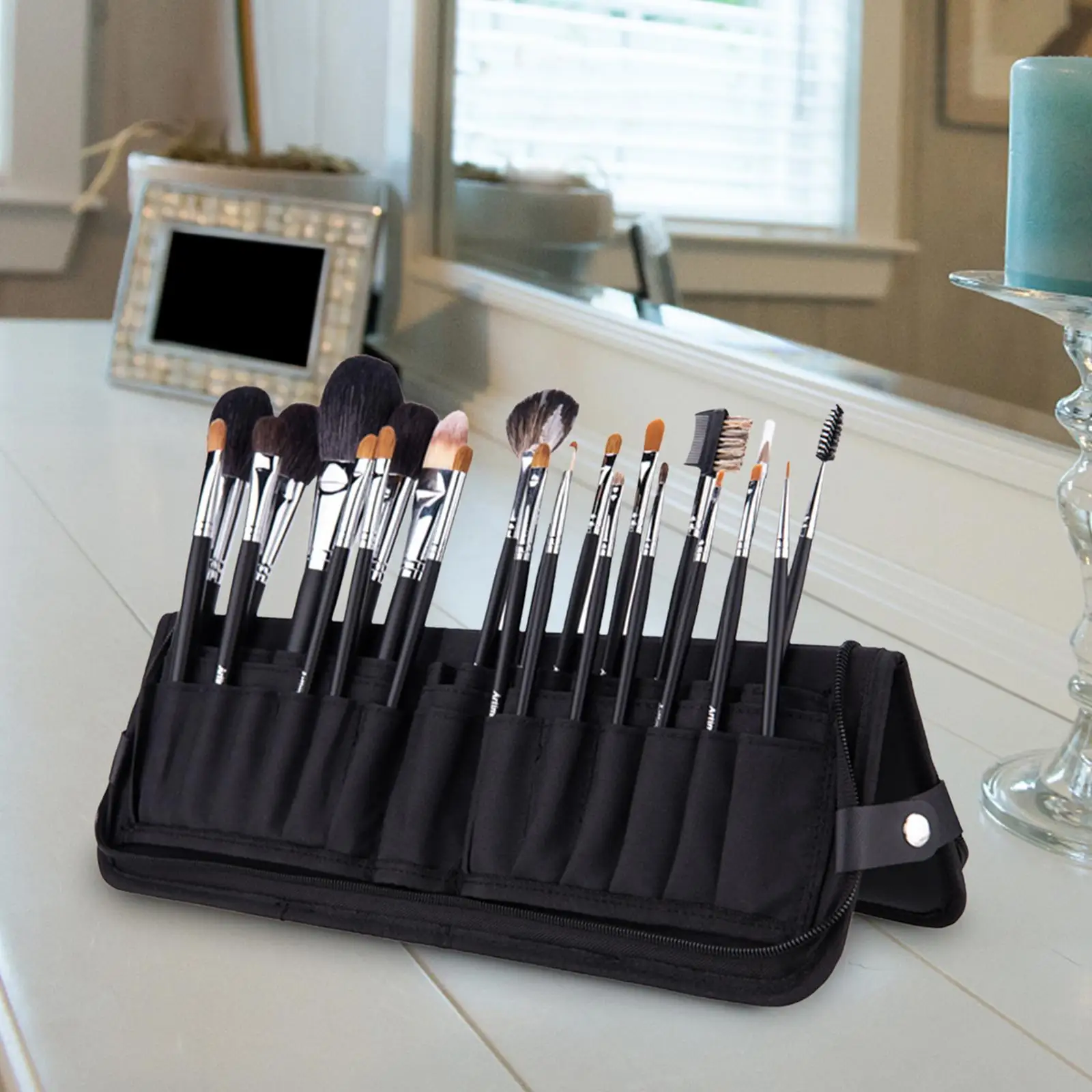 Makeup Brush Case Zipper Design Carrying Bag Brush Holder Dust Proof Makeup Brushes Organizer Bag for Eyebrow Pencil Women Girls