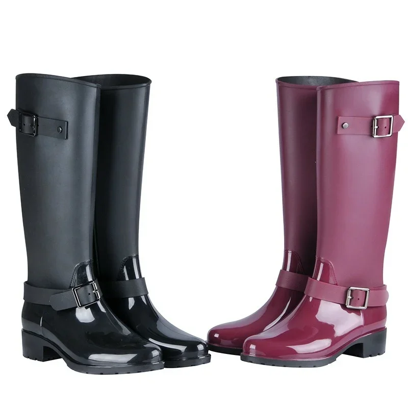 Comemore New PVC Ladies Waterproof Long Rain Boots Women Breathable Fashion Knee High Rainboots Rubber Water Shoes Female Black