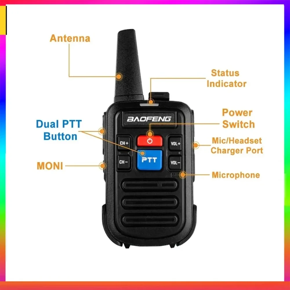 

Baofeng BF-C50 Mini Walkie Talkie UHF Dual PTT 5W Kids Woki Toki Type-C Charger Child Intercom HF Transceiver 1500mAh Ham Radio