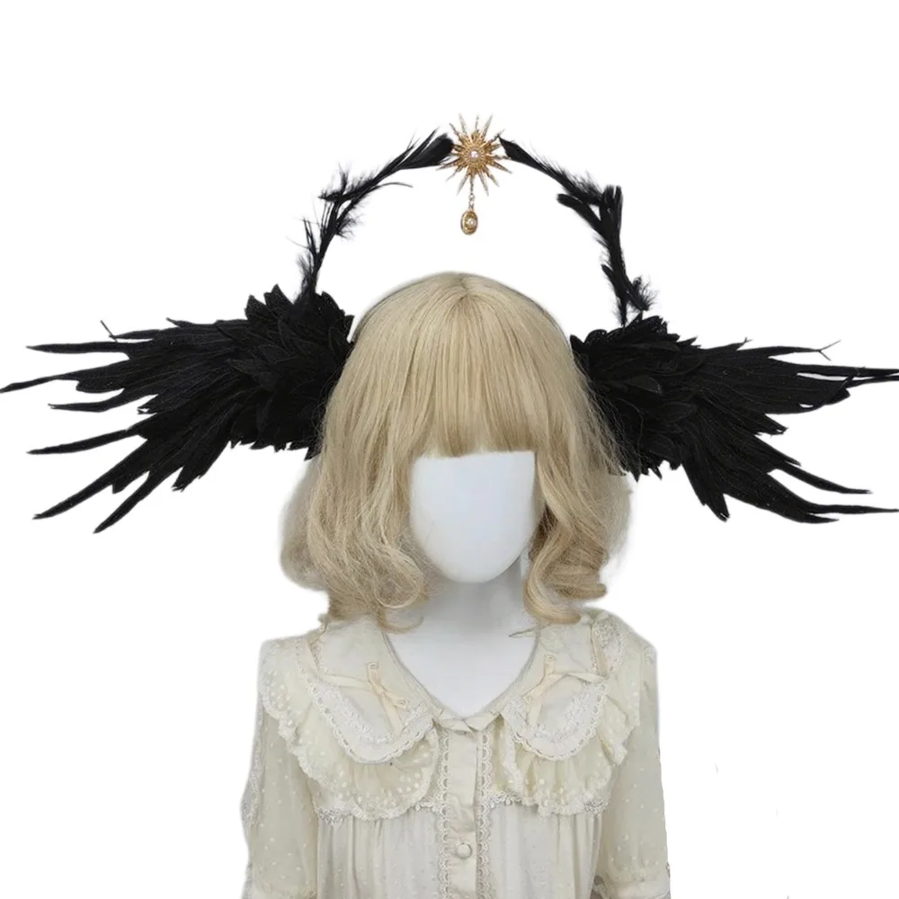 Gothic Lolita Angel Wing Halo Crown Women Headwear with Bendable Wing for Hallown Cosplay Party Hair Accessorie Photography Prop