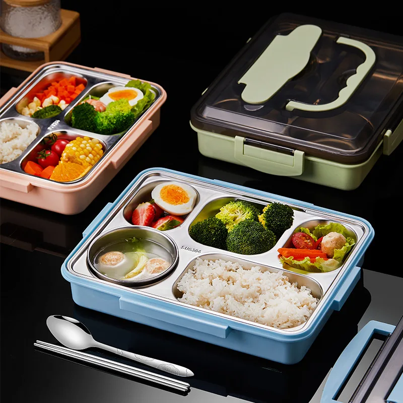 Japanese-style Lunch Box 304 Stainless Steel Plate Student Canteen Heating Lunch Box Portable Fast Food Insulation Box