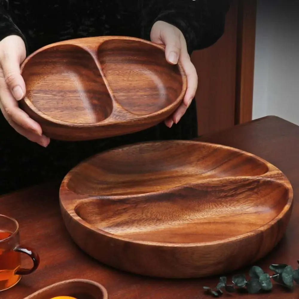 

2/4 Grids Solid Wood Snack Plate Smooth Surface with Compartment Nut Tray Japanese Boat Shape Serving Plate Living Room