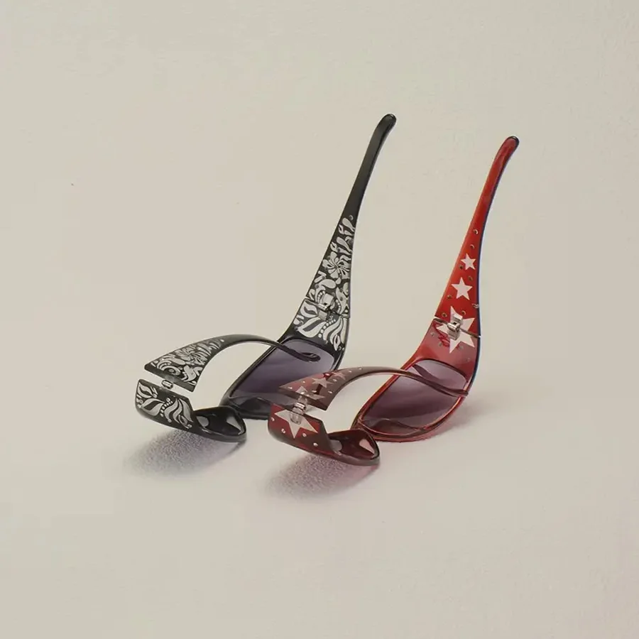 2PCS Retro Style Pattern Star Decoration Y2K fashion Women\'s Sunglasses Vacation Tourism Street Decoration Glasses Men