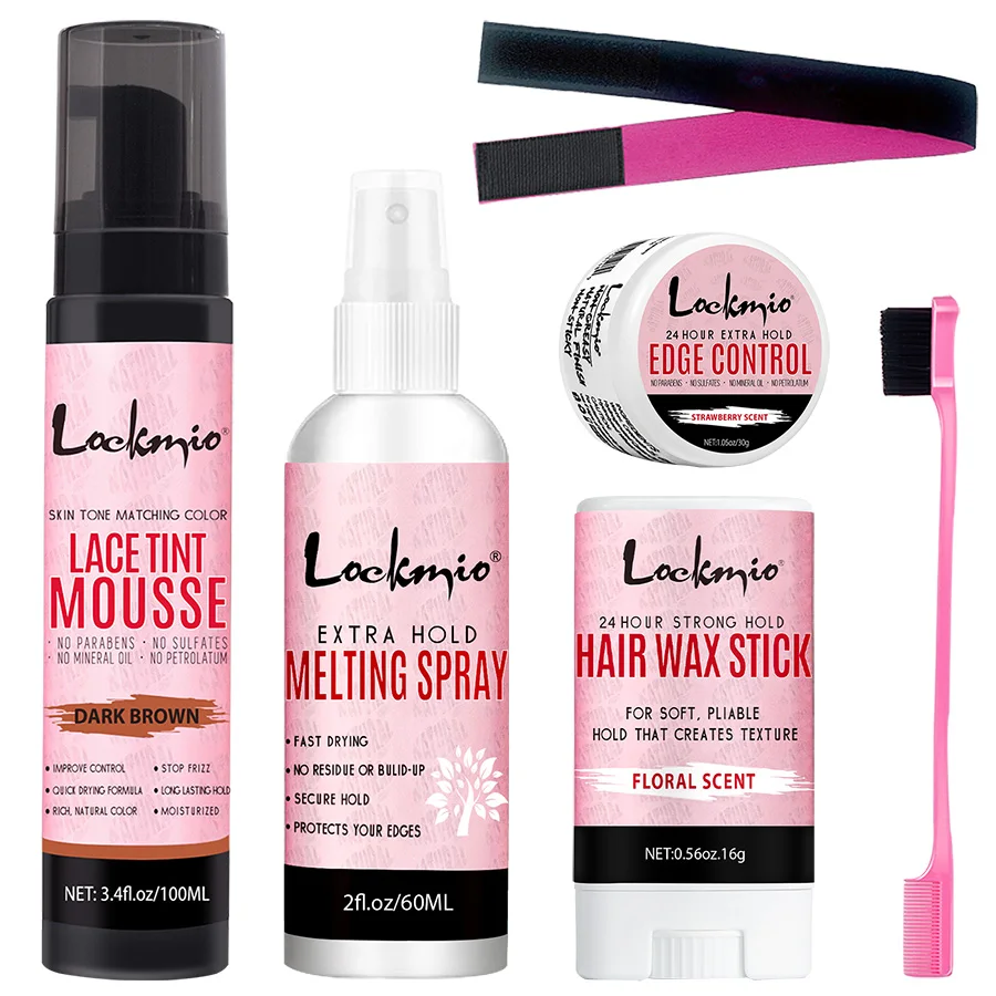 LOCKMIO Wig Glue Styling Kit Wigs Tint Mousse Wig Adhesives Melting Spray for Closing Toupee Forehead Slick Edge Control Gel Wax