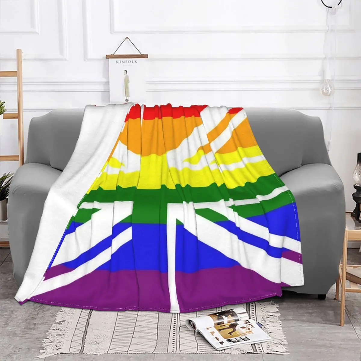 Rainbow Union Jack Blanket Flannel Summer Air Conditioning Lgbt Yaoi Boy Love Warm Throw Blankets for Sofa Couch Bedding Throws