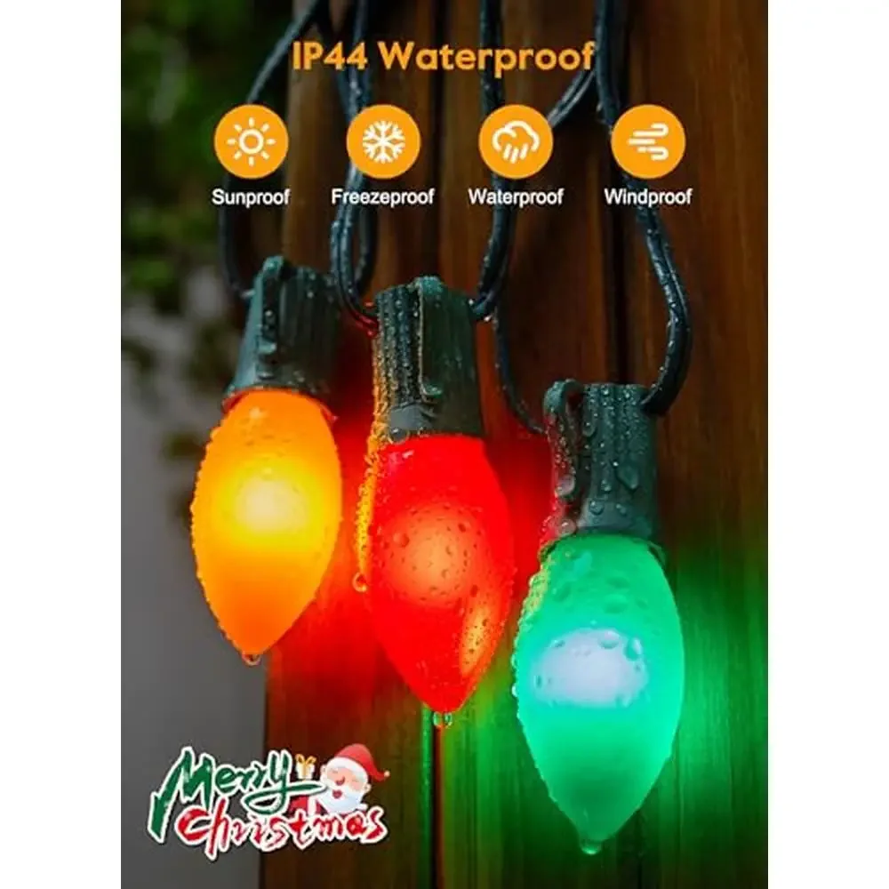 Vintage waterdichte C9 LED-lichtslingers 100ft met onbreekbare lampen Aansluitbare kerstverlichting voor buiten Veelkleurig Commercieel