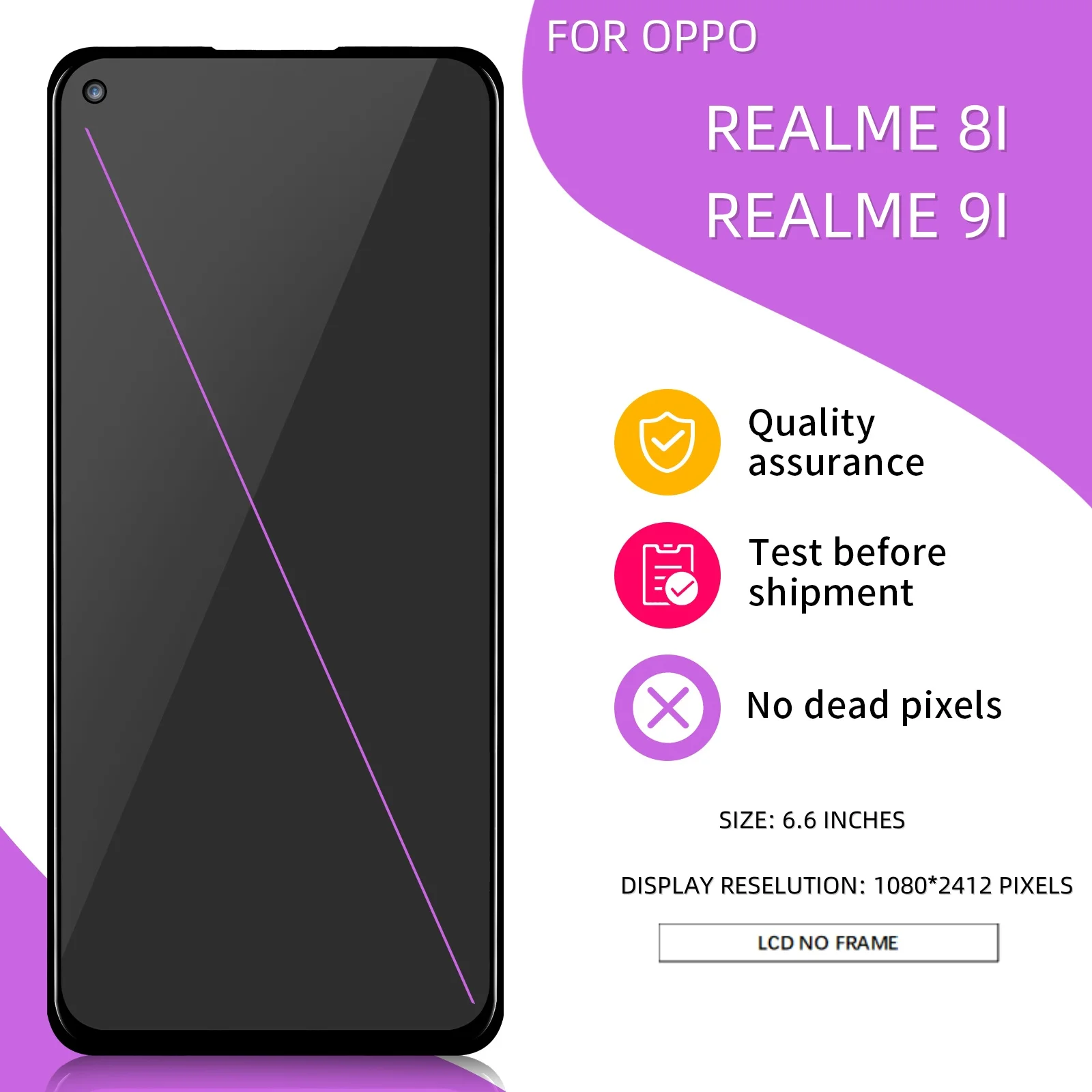 Conjunto do digitador do tela táctil, OPPO Realme 8i, 8i, 9i, A96, exposição do LCD de 4G, RMX3151, 6,6"