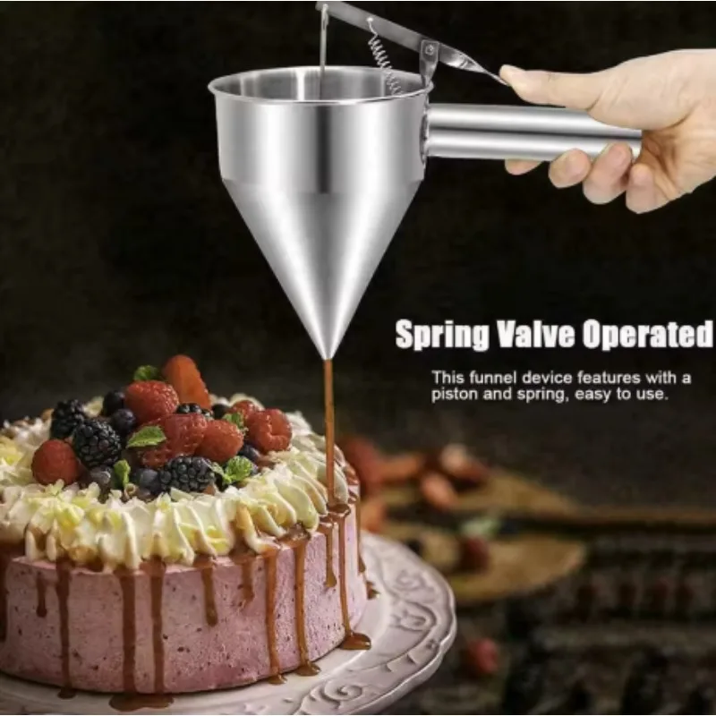 600/1200ML Stainless Steel Liquid Funnel Dispenser, Octopus Ball Tool, Cooking Kitchen Accessories with Handle and Bracket
