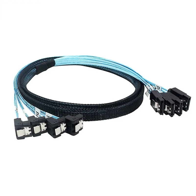 1m Sata To Sata Cable 4Ports/Set Date Cable 7 Pin Sata Sas Cable 6Gbps Sata To Sata HDD Cable Cord For Server Mining blue