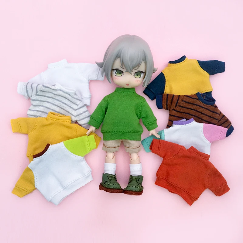 Pure Cotton Ob11 Doll Color Stitching Clothes long Sleeve T-Shirt For Nendoroids, Gsc, Ymy Body, Ufdoll, Obitsu11, 1/12bjd Doll