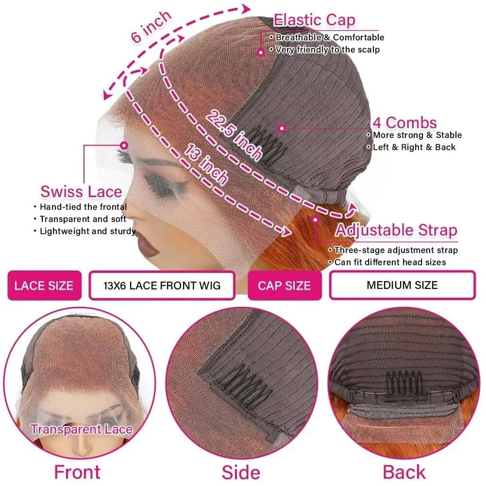 350 gengibre onda profunda 13x6 hd peruca dianteira do laço cabelo humano 40 30 Polegada laranja gengibre colorido encaracolado perucas preplucked onda de água 13x4