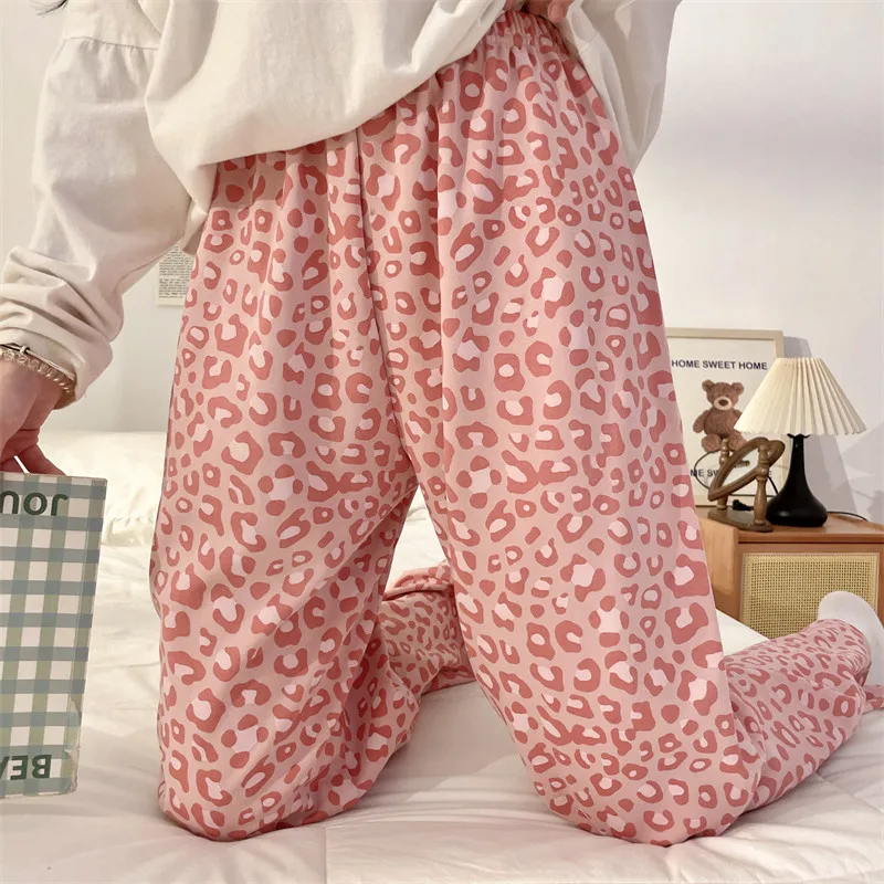 Women Spring Autumn New Arrival Imitation Cotton Pajama Pants Cute Cartoon Simple Comfortable Long Sleep Bottoms Wear‑Outside Lo