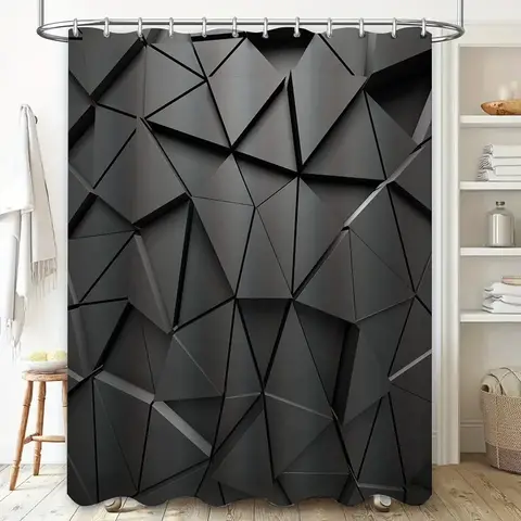 Modern Black Geometric Shower Curtain - Abstract Triangle Design for Contemporary Bathroom Décor, Waterproof & Easy Care