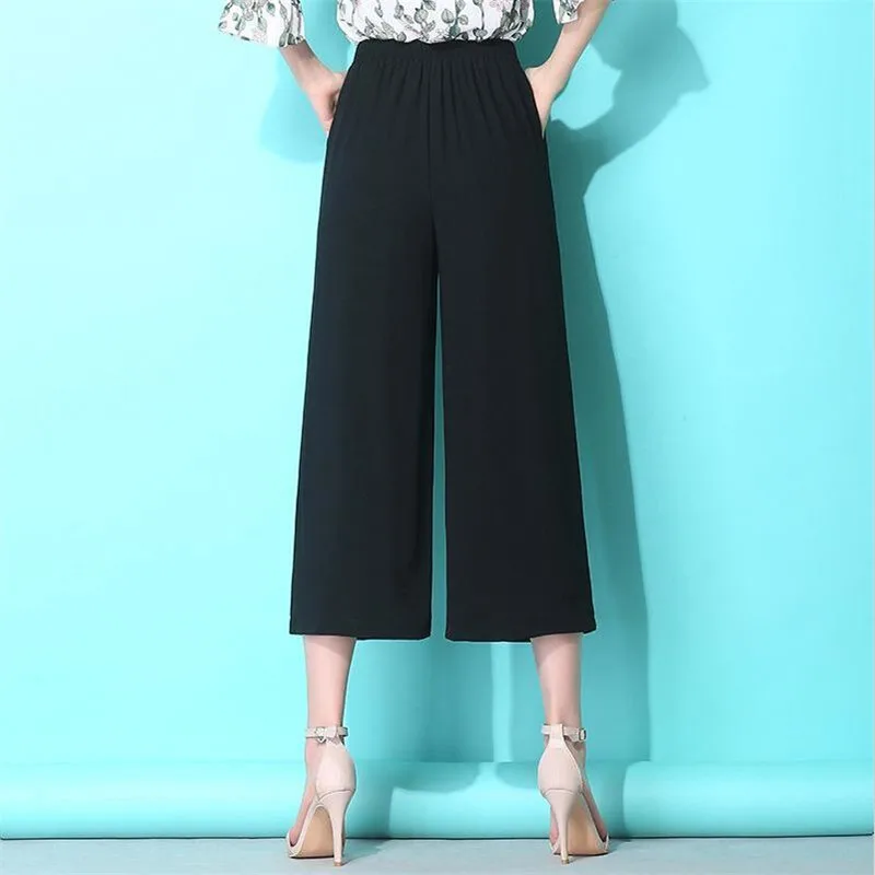 Moda feminina chiffon calças de perna larga plus size calças de verão 2026 nova cintura alta bolsos grandes calças roupas femininas