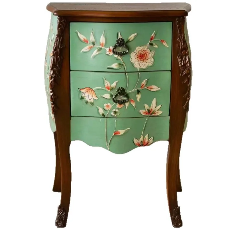 French side cabinet, solid wood bedside table, two bucket side table, retro painted sofa corner table