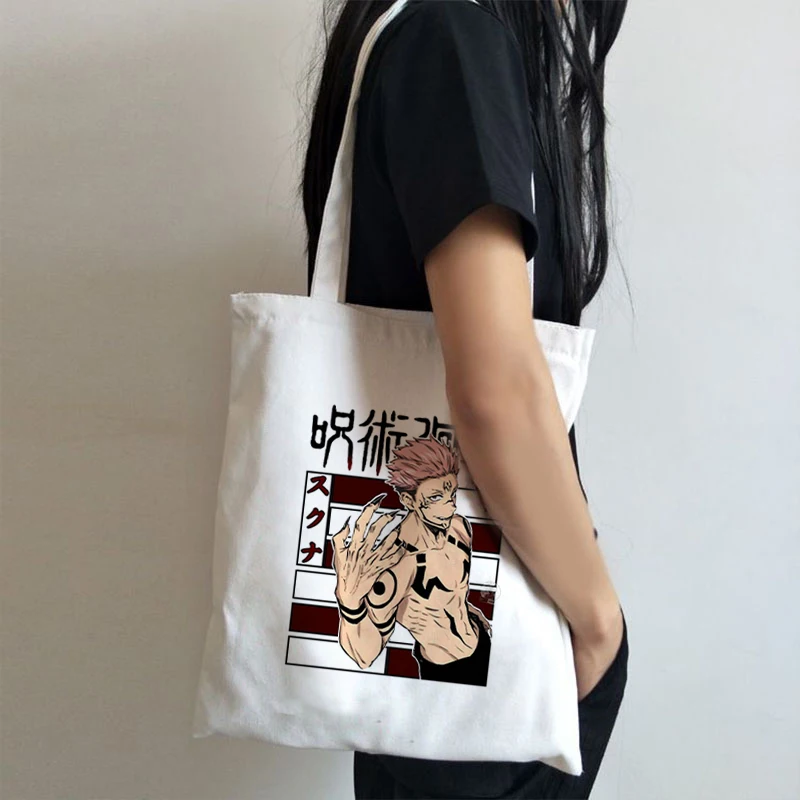 Jujutsu Kaisen Anime Print Women Shoulder Bag Harajuku Cute Tote Canvas Bag No Zipper Handbag High Capacity Shipping Shopper Bag