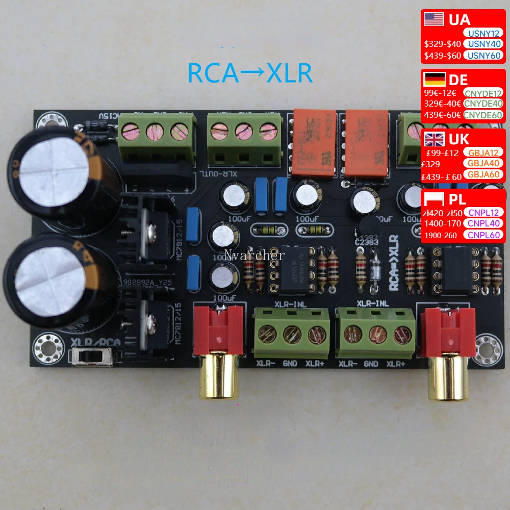 RCA/XLR single-ended to balance circuit board RCA  XLR  with rectifier filter can be AC powered