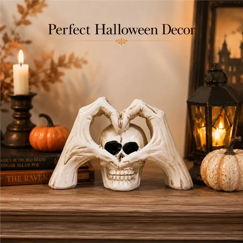 ALIM-Bookshelf Decor Resin Abstract Skeleton Statue Love Ornaments Heart Shape Finger Gesture Figurines Shelf Home Desktop Decor