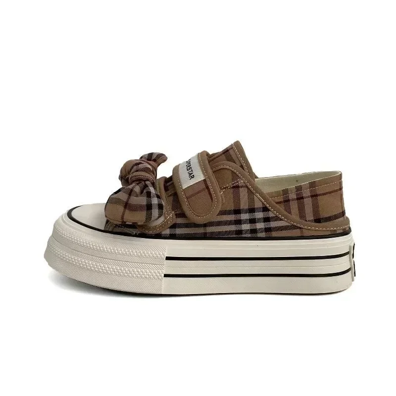 Classic Plaid Women Shoes 2024 Autumn Fashion Women's Canvas Shoes Casual and Versatile Female Platform Shoes