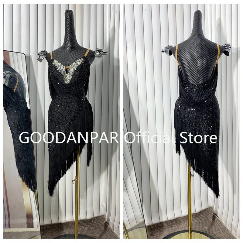 New black Latin dance dress lady for women costume da ballo latino sexy latin wear for competition Custom-made GOODANPAR