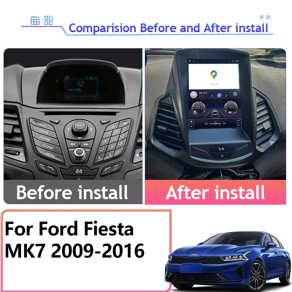 Android 13 Auto Autoradio For Ford Fiesta MK7 2009-2016 Tesla Car Radio Multimedia Wireless Carplay gps dvd Head Unit Buletooth