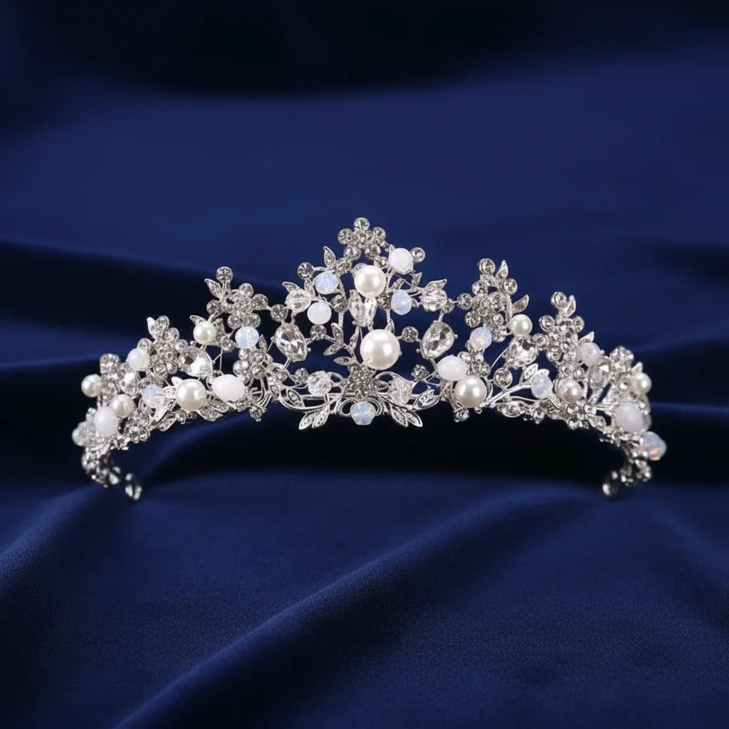 ブライダルヘアクラウン-シルバーカラー-合金-パール-ブランチデザイン-ヘッドバンド-結婚式-パーティー-コスプレ-プリンセス-ヘアジュエリー