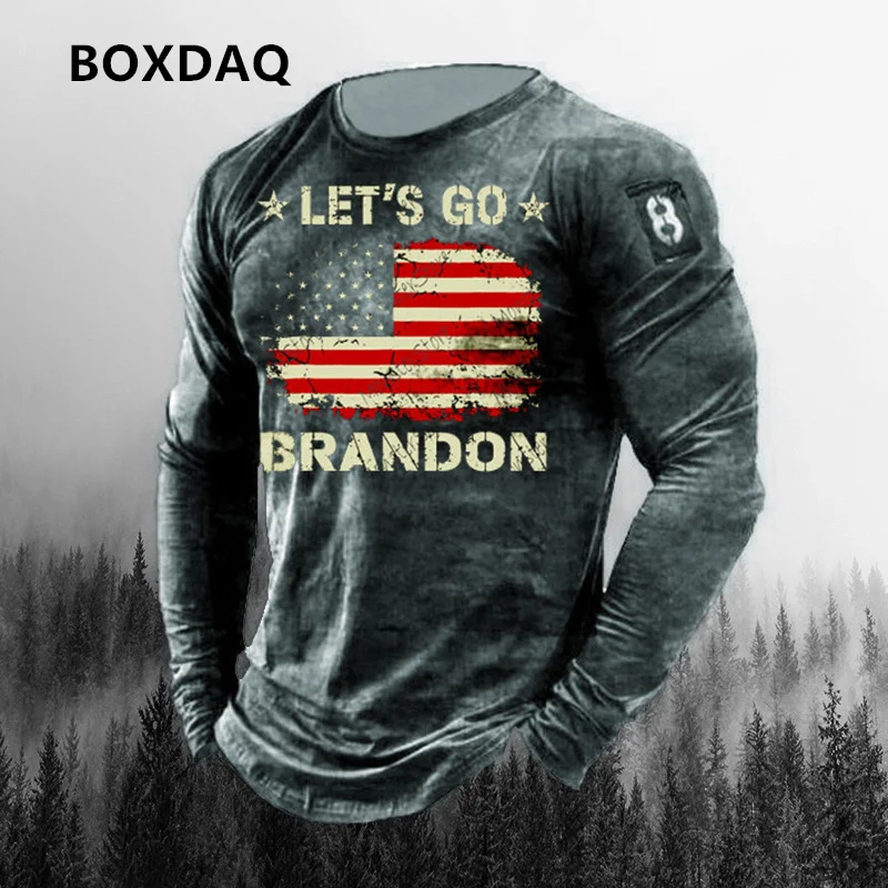 Men's American Flag Pattern T-Shirts Long Sleeve Spring Autumn 3d Print Street Style Male Tees 6XL Plus Size Casual Tops